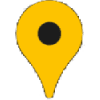 A yellow map pin with a black dot on it.