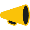 A yellow megaphone is on the green background