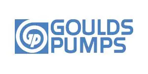 A blue and white logo of gould pumps